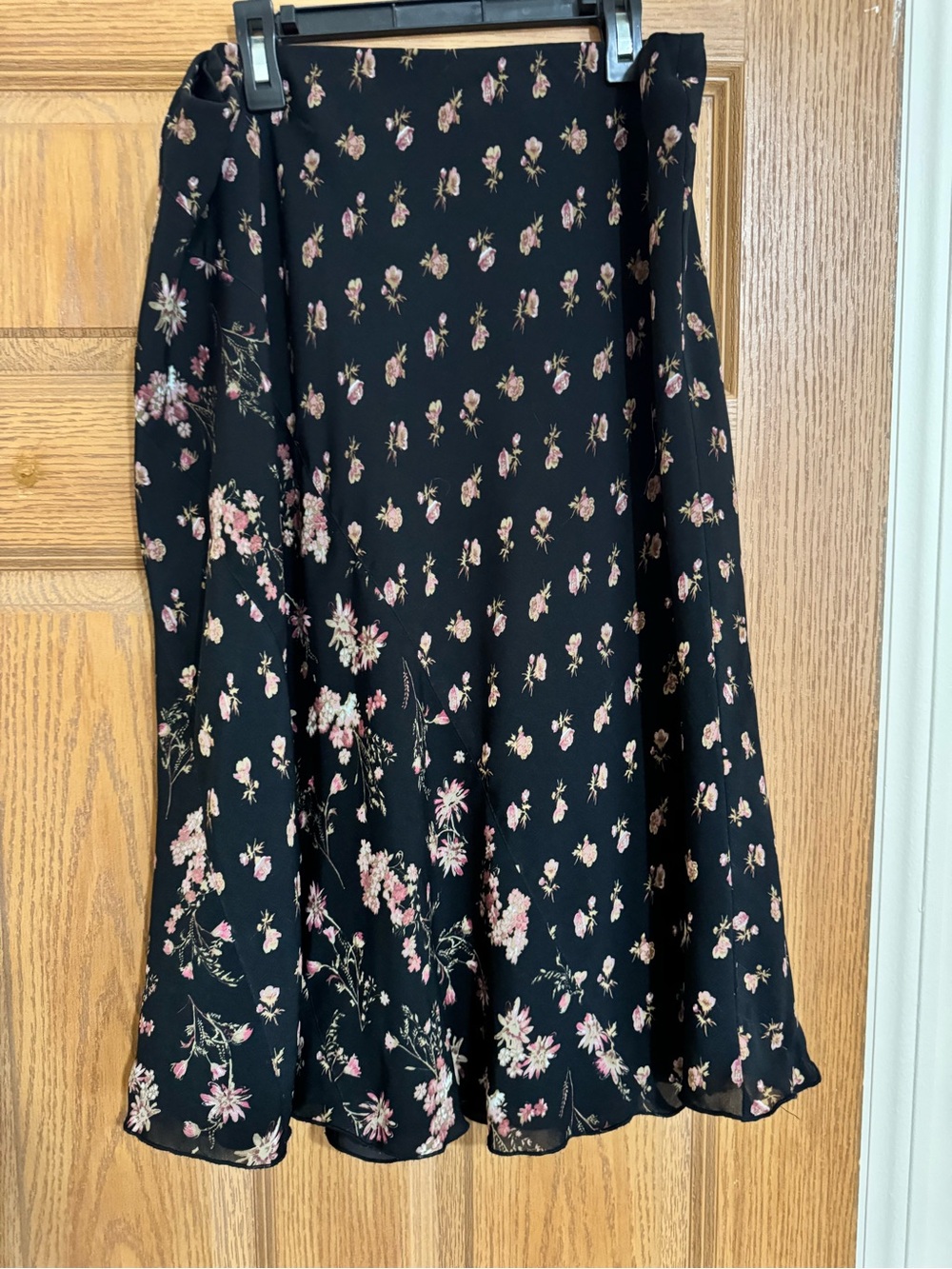 Emma James Black Floral Midi Skirt with Pink Bouquet Print